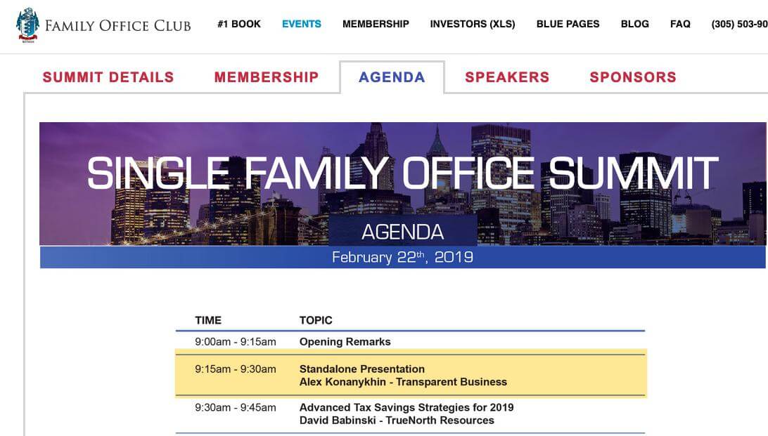 Presentation for upcoming Single Family Office Summit NY
