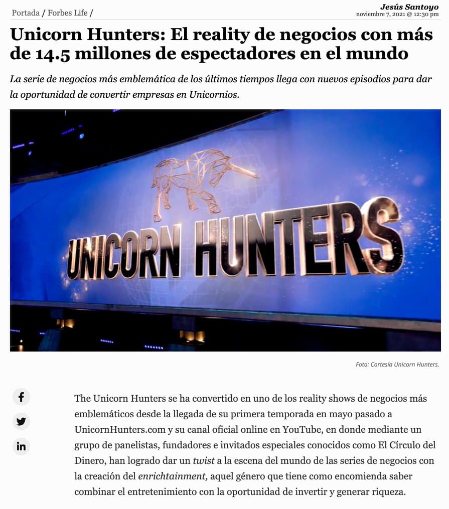 Forbes: Unicorn Hunters is “the most iconic business series of recent times“