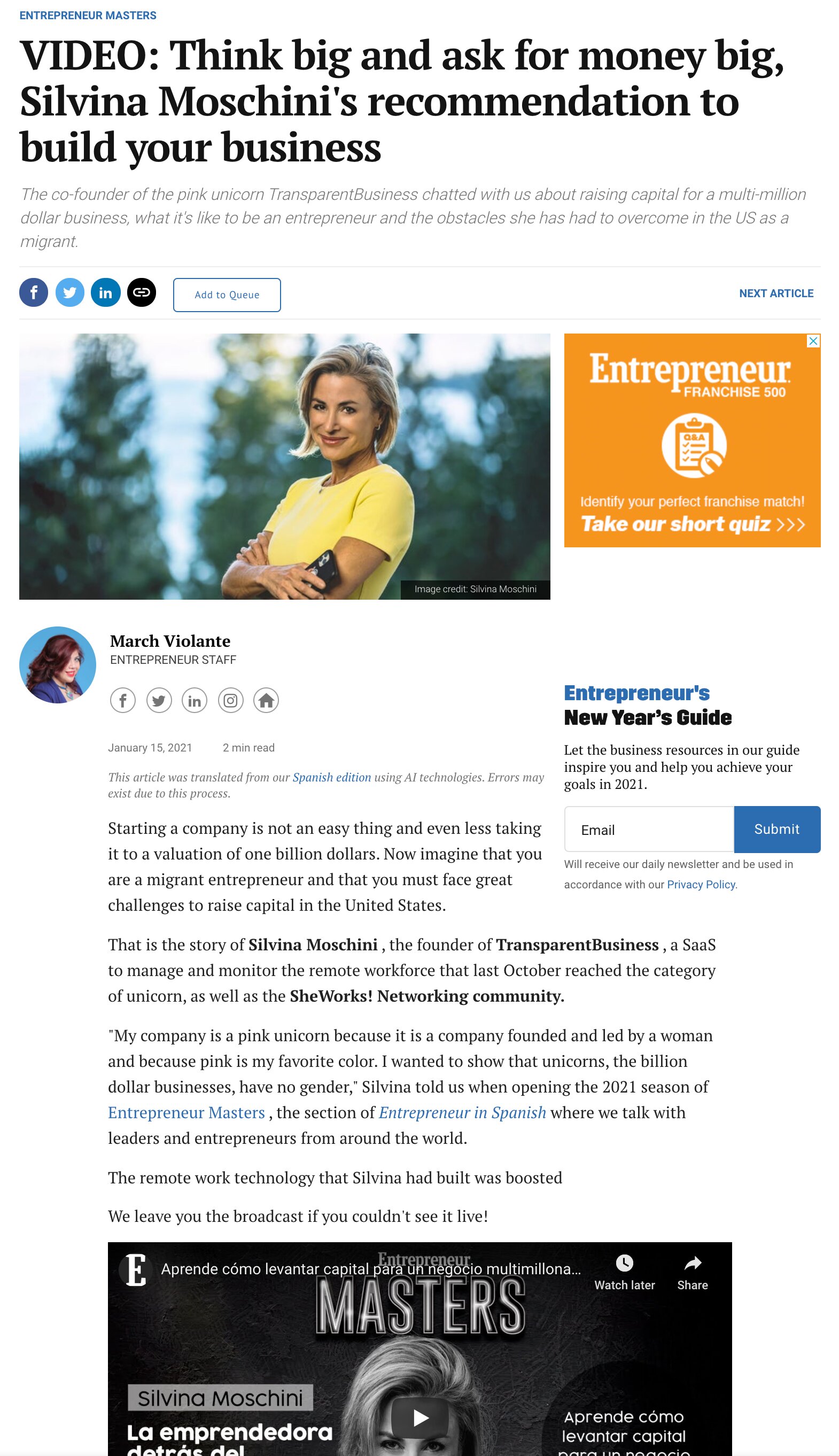 Silvina’s MASTERS profile appeared in Entrepreneur magazine in English